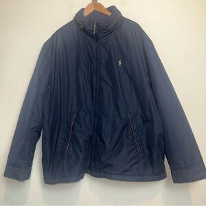 Vtg 90s Polo Ralph Lauren Jacket Mens 3XB Leather Trim Stowed Hood Bomber Coat